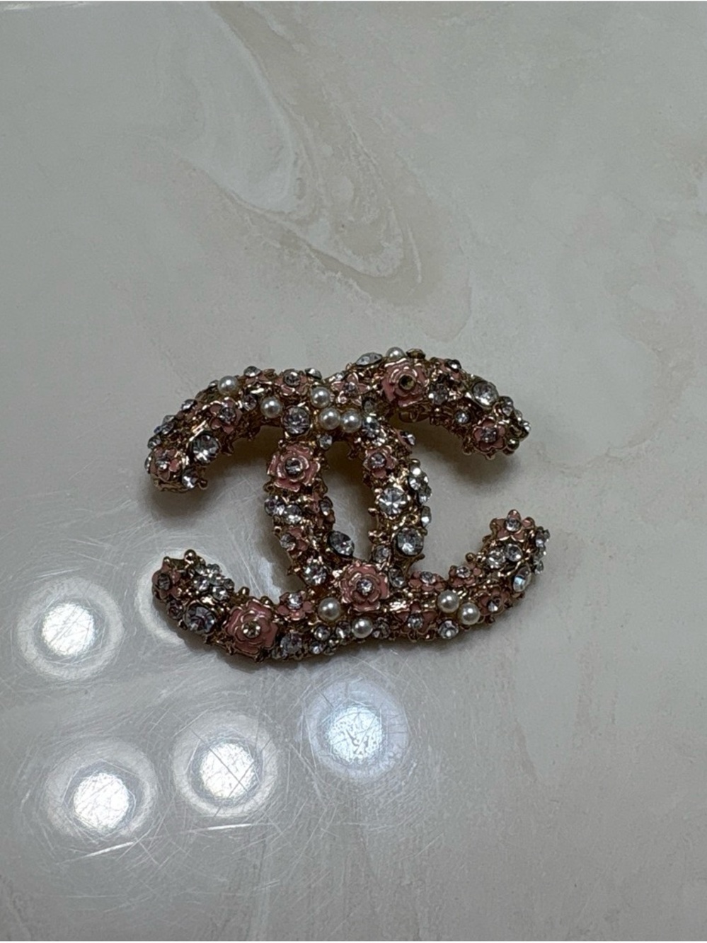 Designer-Inspired Pink Crystal Floral Brooch